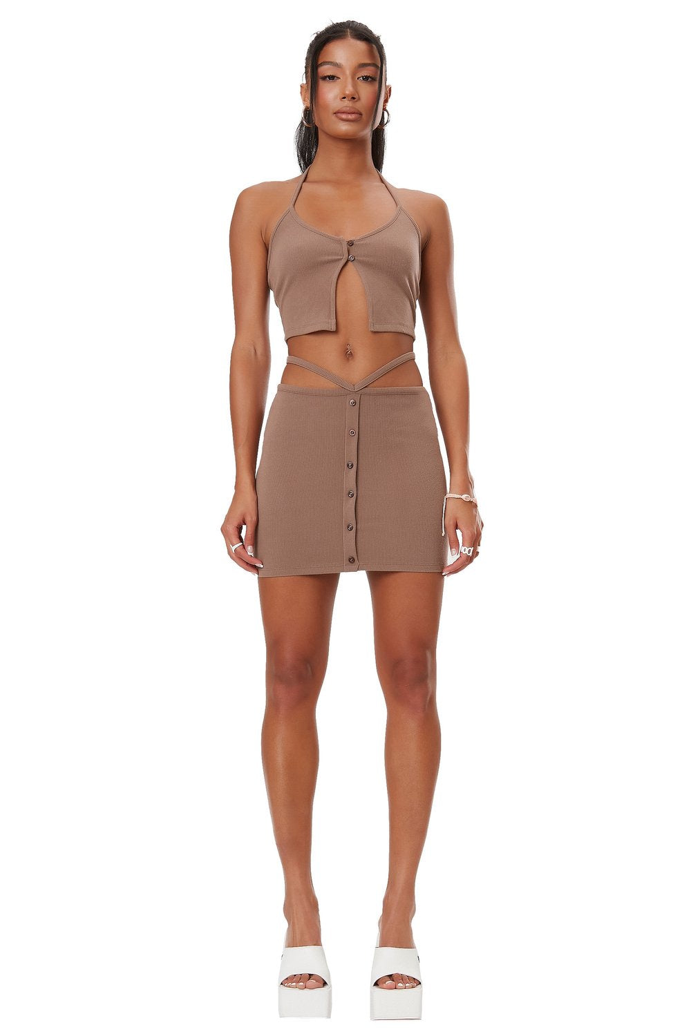ELEMENTAL BASIK SKIRT - BROWN - ONFEMME By Lindsey's Kloset