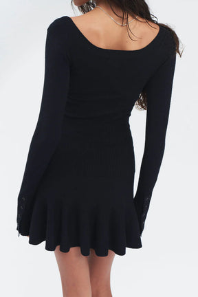 Claude Lightweight Knit Long Sleeve Dress - Black - ONFEMME By Lindsey's Kloset