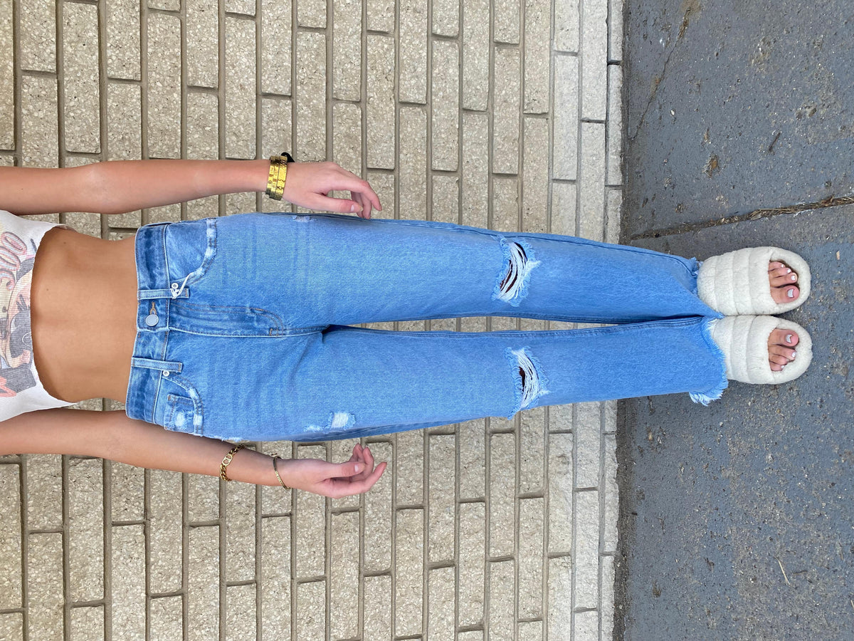 90's Distressed Straight Leg Jeans - ONFEMME By Lindsey's Kloset