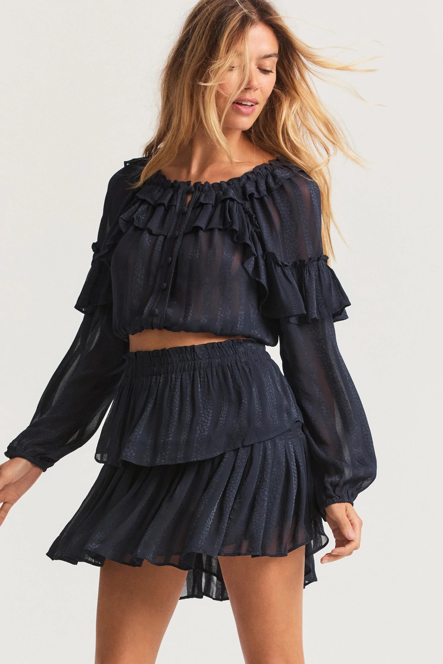 Ruffle Mini Skirt - Midnight - ONFEMME By Lindsey's Kloset