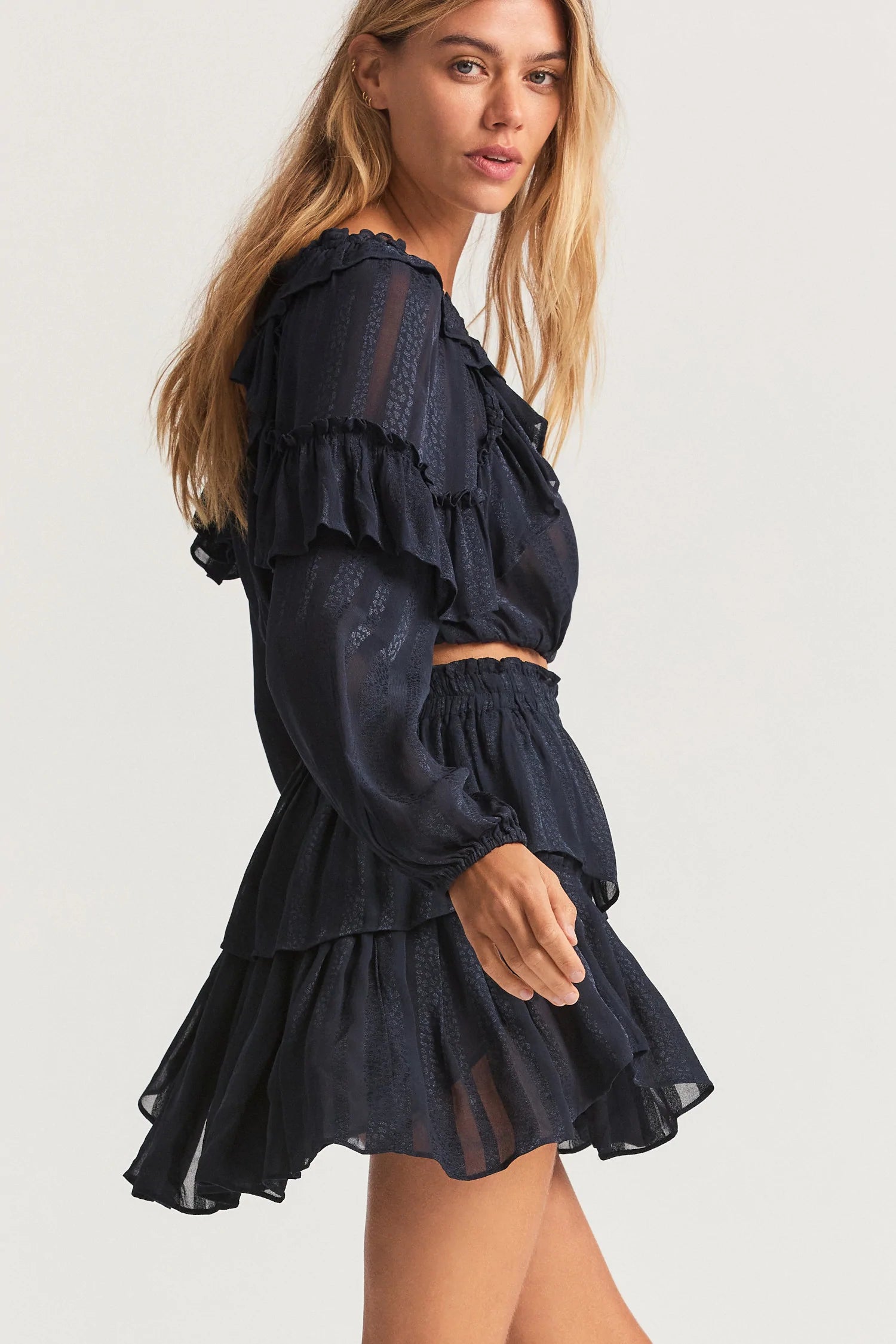 Ruffle Mini Skirt - Midnight - ONFEMME By Lindsey's Kloset