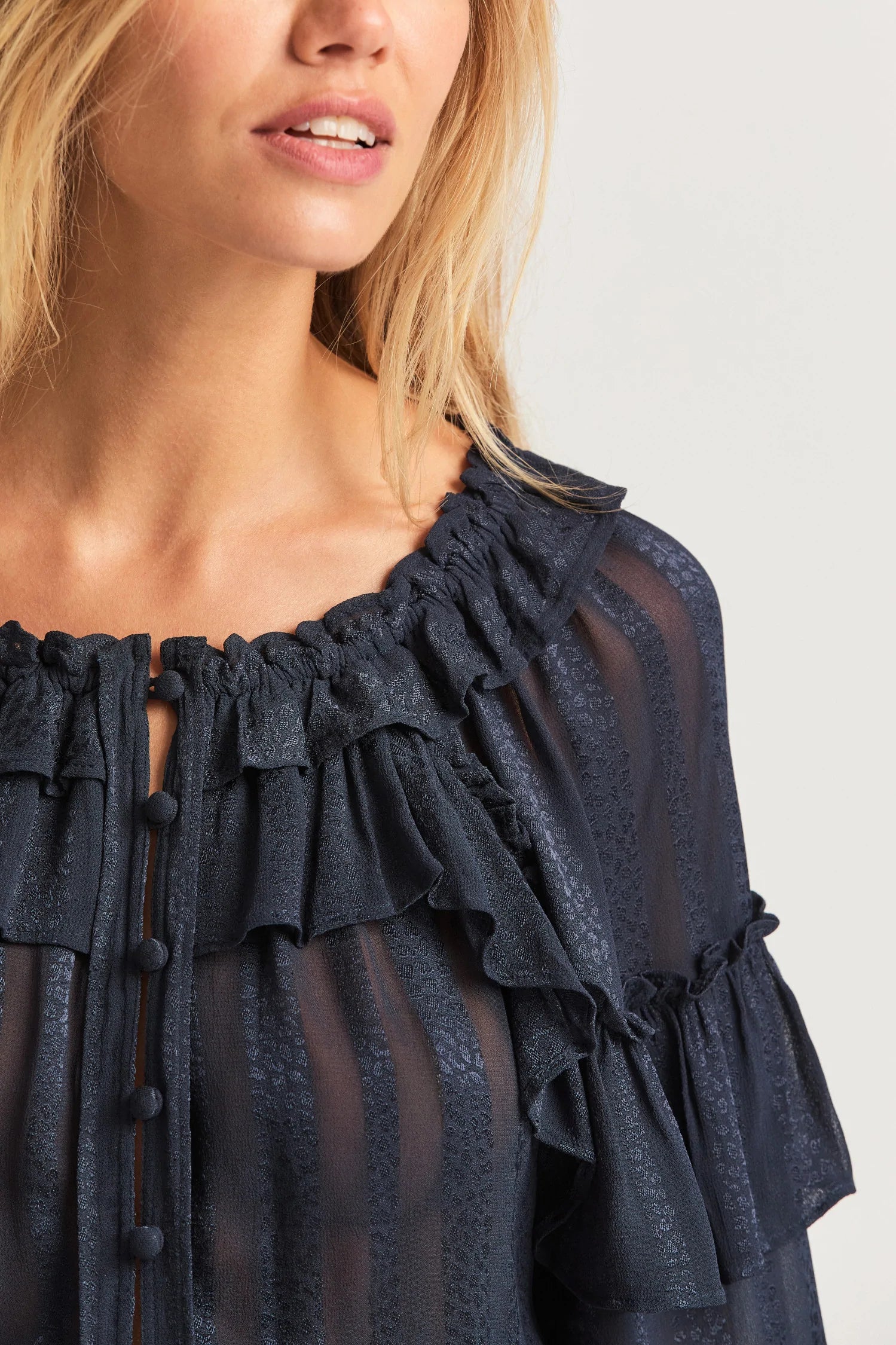 Ruffle Popover Top - Midnight - ONFEMME By Lindsey's Kloset