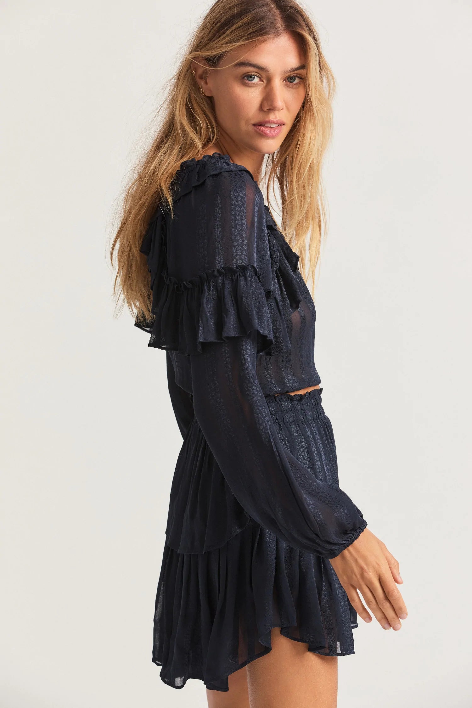 Ruffle Popover Top - Midnight - ONFEMME By Lindsey's Kloset