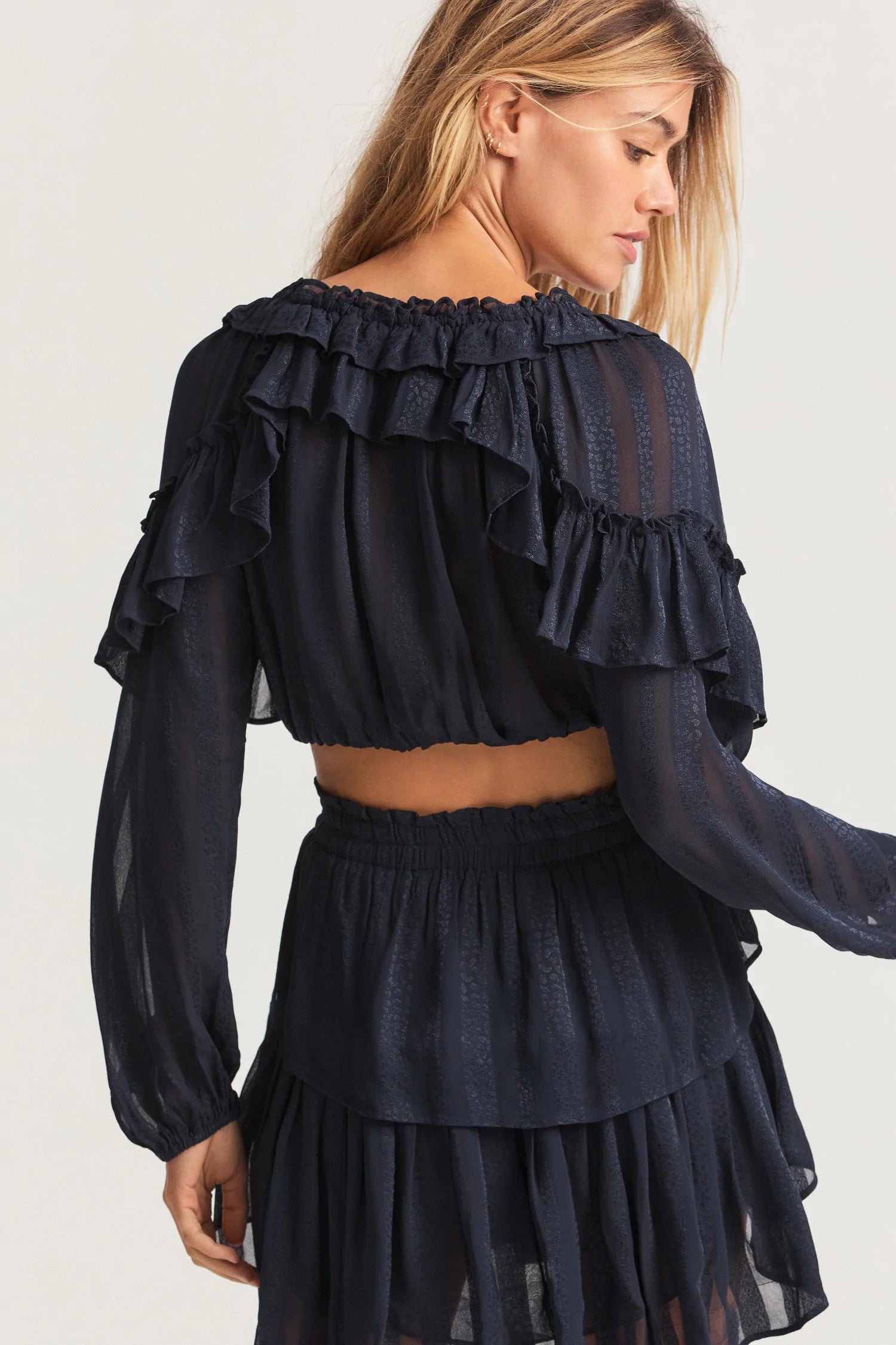 Ruffle Popover Top - Midnight - ONFEMME By Lindsey's Kloset