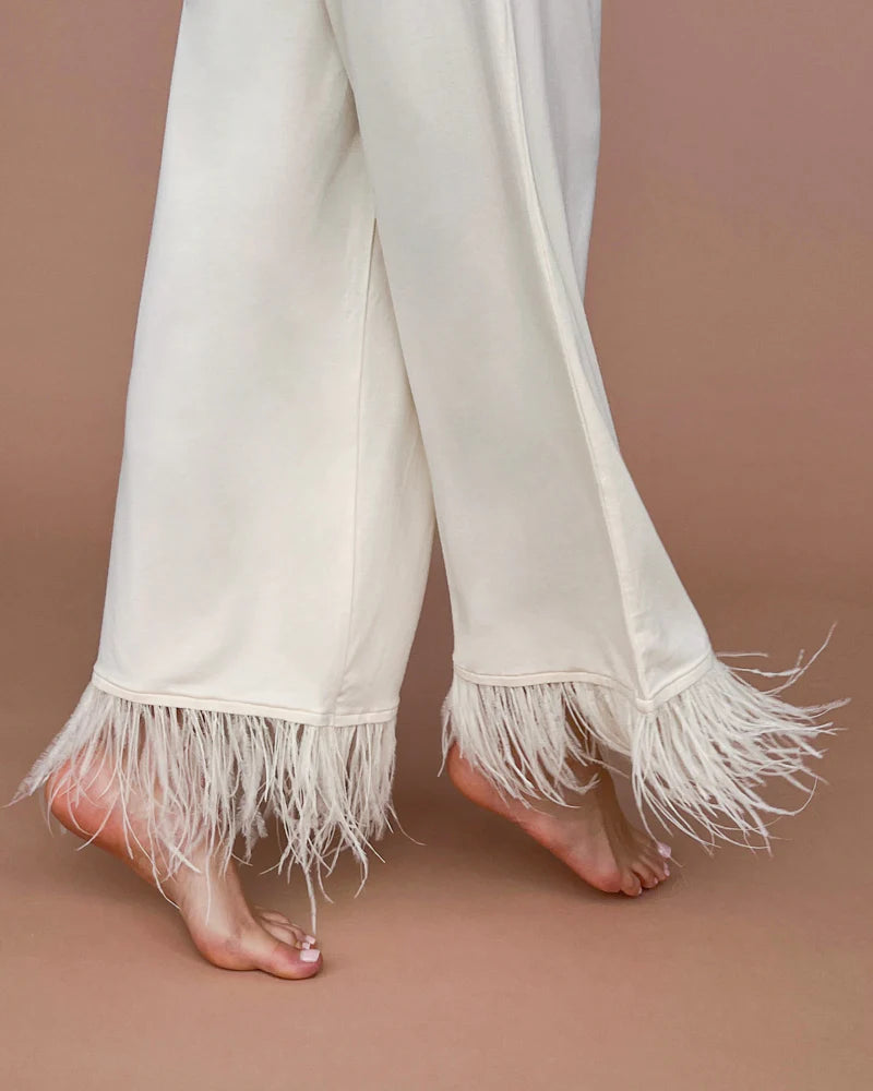 Feather Modal Jersey Pull On Pant - Ecru - ONFEMME By Lindsey's Kloset