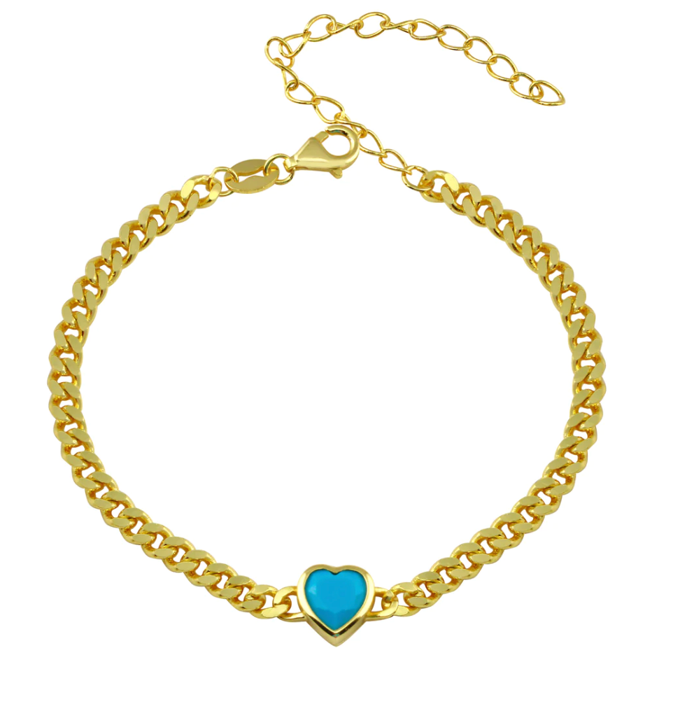 Turquoise Heart Cuban Link Bracelet - ONFEMME By Lindsey's Kloset