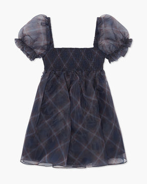 Puff Sleeve Organza Diagonal Plaid Mini Dress - ONFEMME By Lindsey's Kloset