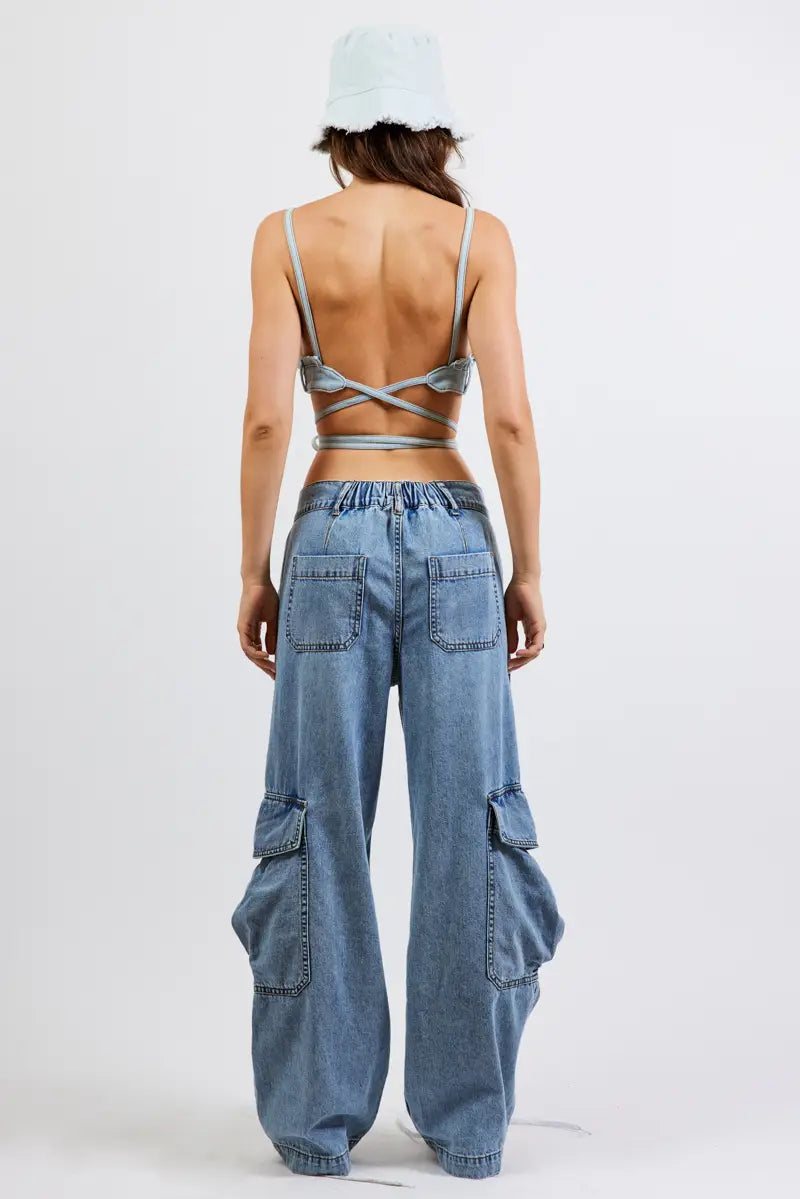 Denim Patchwork Bra Top - ONFEMME By Lindsey's Kloset