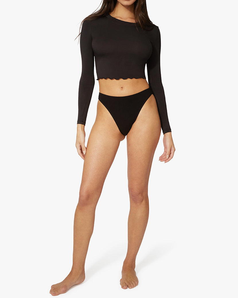 CREW NECK LONG SLEEVE CROPPED TEE (BLACK) - ONFEMME By Lindsey's Kloset