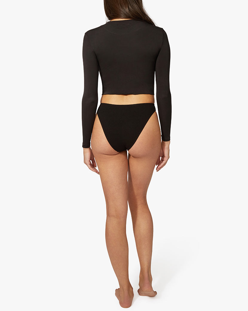 CREW NECK LONG SLEEVE CROPPED TEE (BLACK) - ONFEMME By Lindsey's Kloset