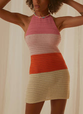 Last Sunset Hour Crochet Mini Dress - Pink Orange Splice - ONFEMME By Lindsey's Kloset